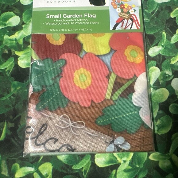 TrueLiving Outdoors Small Garden Springtime Bike Welcome Flag 12.5“ x 18“ NEW - Picture 2 of 6